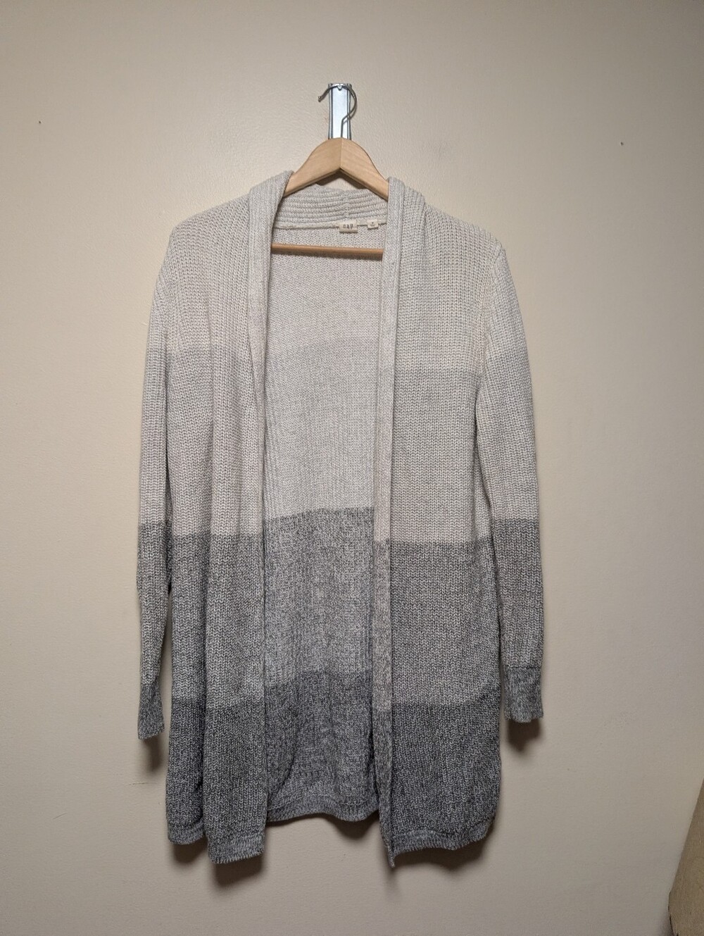 GAP Gray Ombre Colorblock Longline Open Front Cardigan Size M